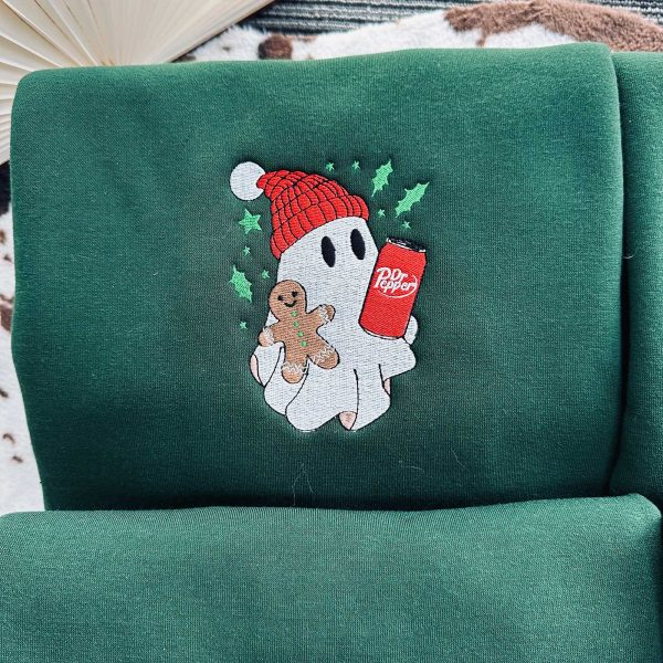 Christmas Ghost Drinking Embroidered Sweatshirt