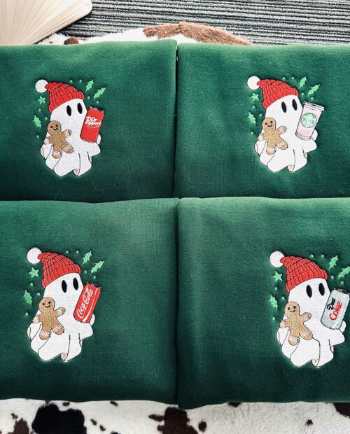 Christmas Ghost Drinking Embroidered Sweatshirt