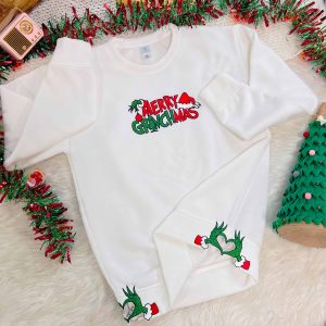 Merry Grinchmas side bow –  Embroidered Sweatshirt