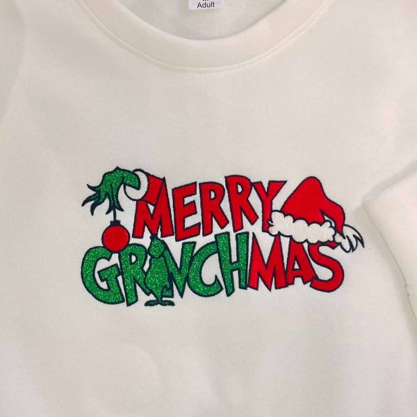 Merry Grinchmas side bow –  Embroidered Sweatshirt