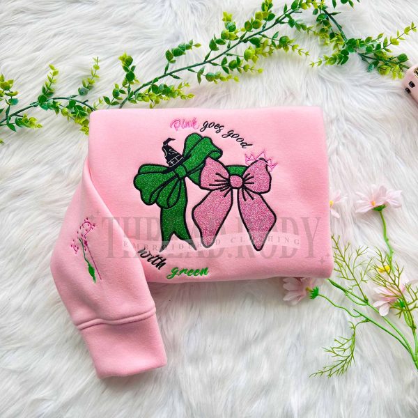 Pink goes good with Green (Wicked) Embroidered Sweatshirt