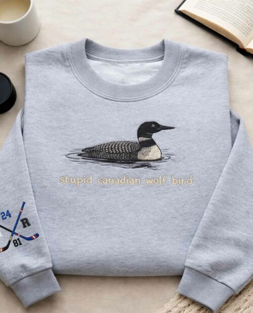 Stupid Canadian Wolf Bird Embroidered Shirt